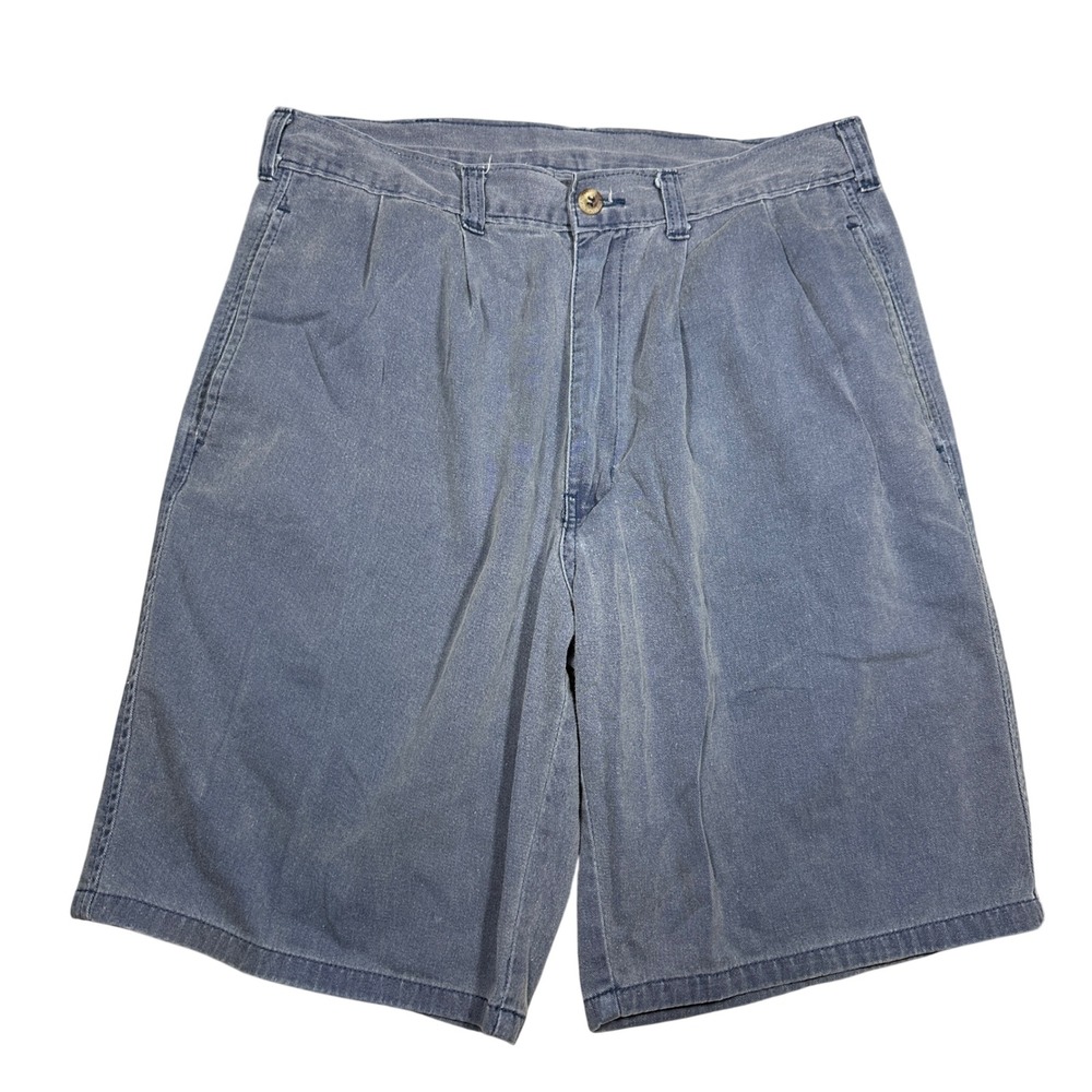 Vintage 90s Duck Head Mens Pleated Chino Shorts Blue Cotton Twill Faded 30